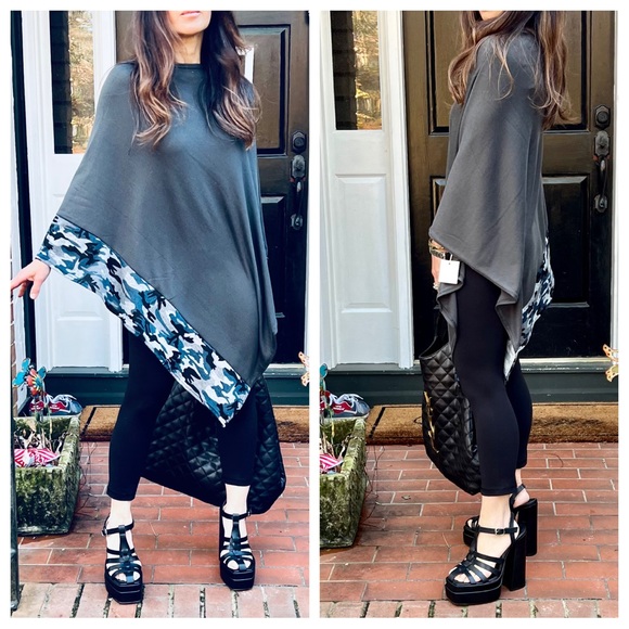 19 Boho Chic Stylish Camo Trim Poncho - Picture 5 of 5